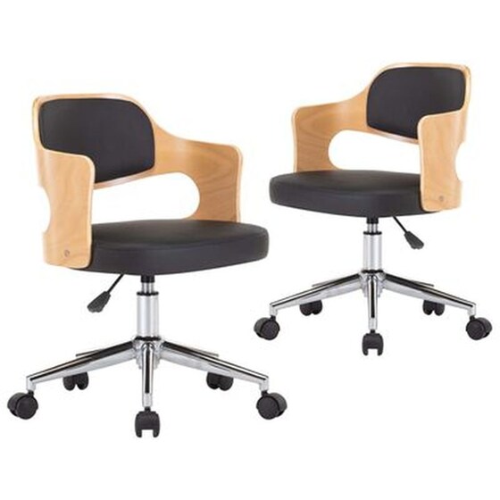 Καρέκλες Τραπεζαρίας Vidaxl Περιστρεφόμενες από Ξύλο/Συνθετικό Δέρμα 2 Τμχ - Μαύρες image 0