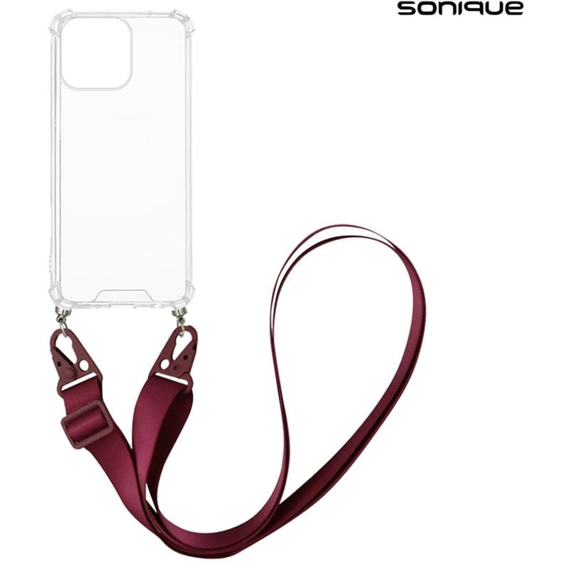 SONIQUE Θήκη Σιλικόνης Με Strap Sonique Armor Clear Apple Iphone 16 Pro Max Μπορντώ