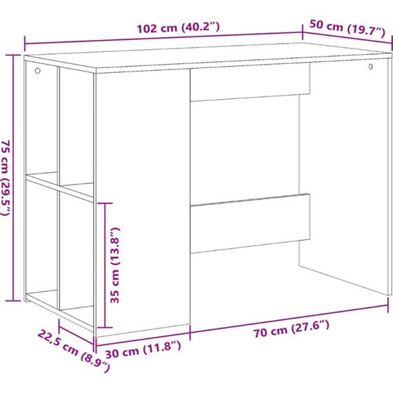 Γραφείο VidaXL από Επεξεργασμένο Ξύλο 102x50x75 cm - Γκρι Sonoma image 7