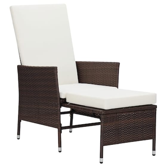 Πολυθρόνα Κήπου Vidaxl Ανακλινόμενη από Συνθετικό Ρατάν με Μαξιλάρια 62x131x106cm - Καφέ image 2