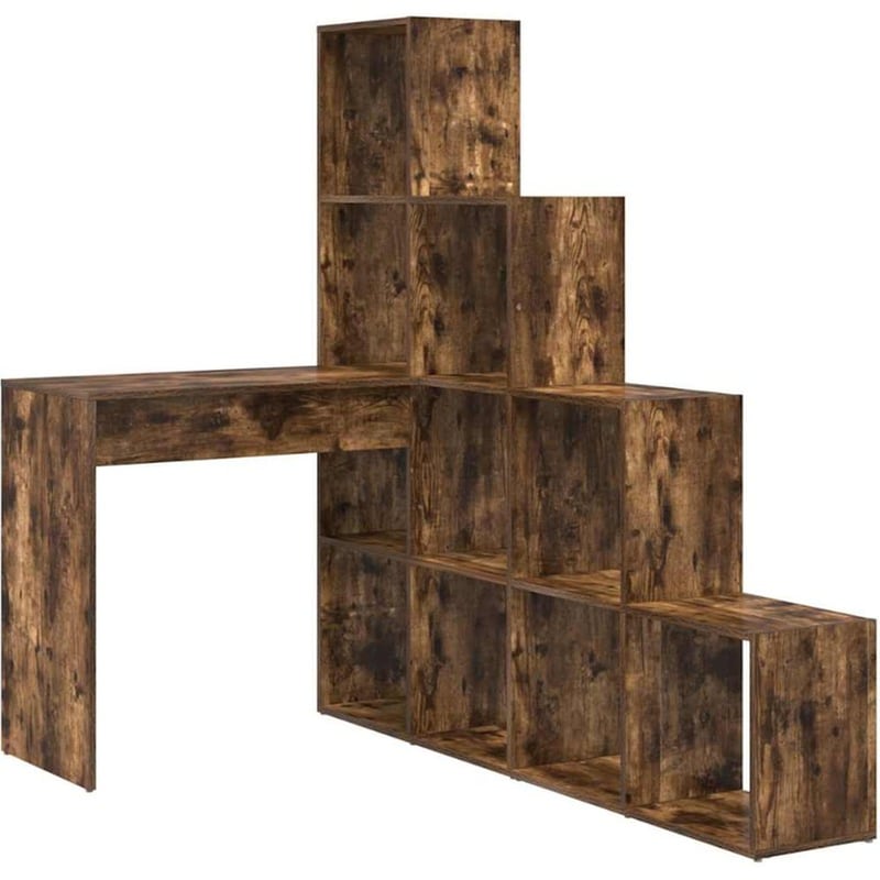 Γωνιακό Γραφείο VidaXL με Ράφι 101,5x149,5x149,5 cm - Καπνιστή Δρυς