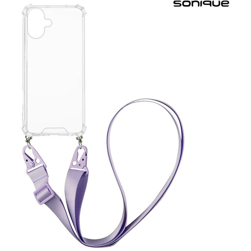 Θήκη Σιλικόνης Με Strap Sonique Armor Clear Apple Iphone 16 Plus Λιλά
