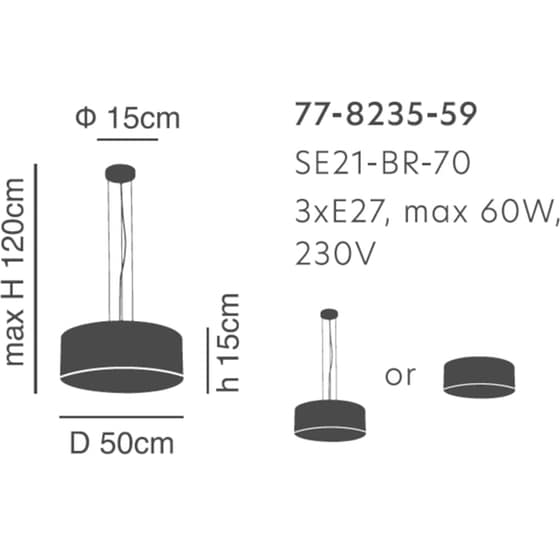 Φωτιστικό Οροφής Homelighting Cozy E27 Υφασμάτινο 50x15cm - Καφέ image 3