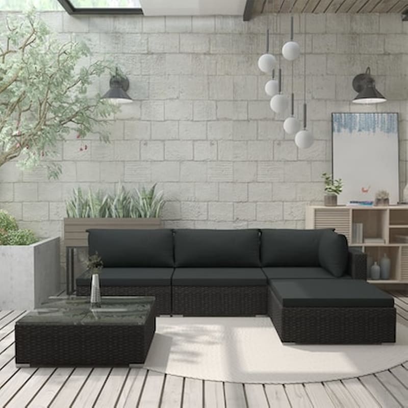 VIDAXL Vidaxl Σαλόνι Κήπου 5 Τεμαχίων Μαύρο Από Συνθετικό Ρατάν Με Μαξιλάρια