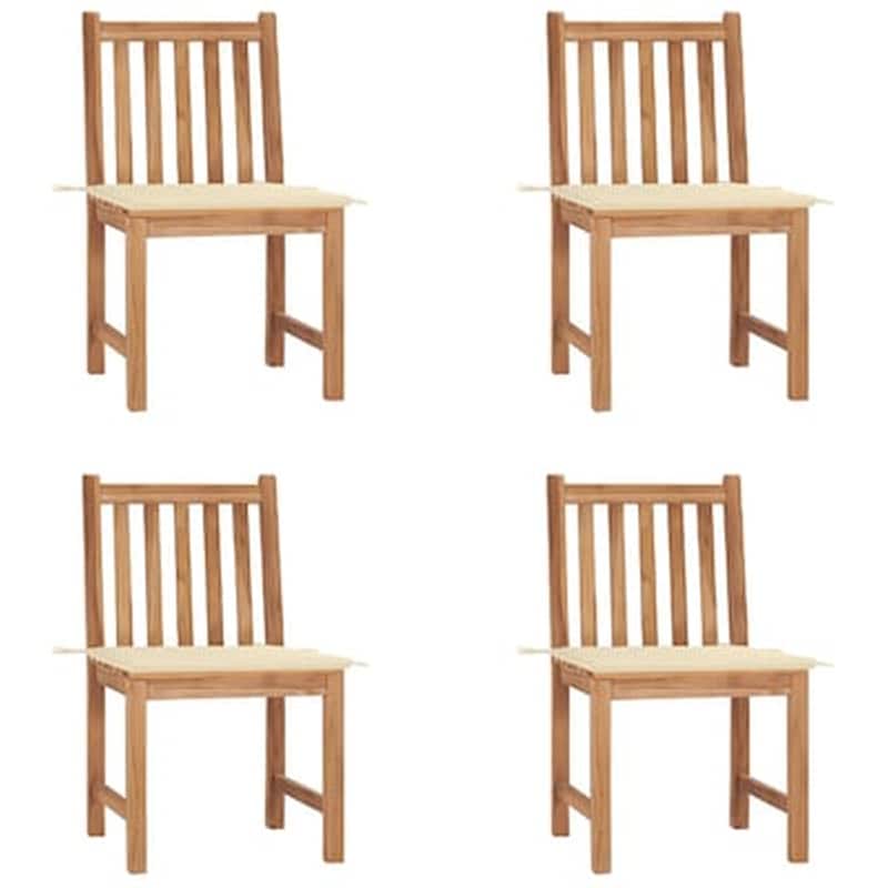 Vidaxl Καρέκλες Κήπου 4 Τεμαχίων Από Μασίφ Ξύλο Teak Με Μαξιλάρια