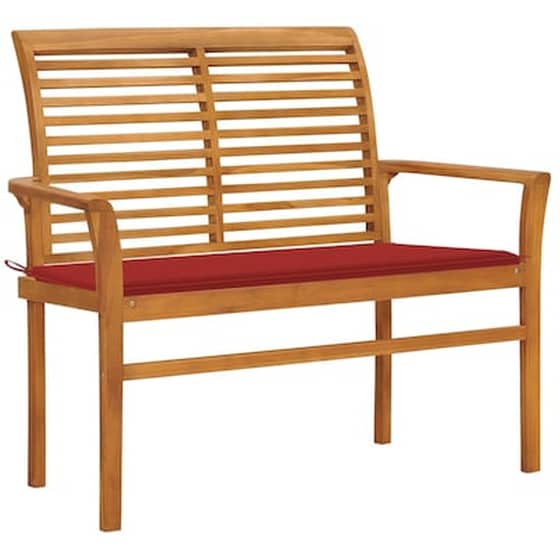 Παγκάκι Κήπου VidaXL με Μαξιλάρι 112x55x94 cm από Μασίφ Ξύλο Teak - Κόκκινο image 0