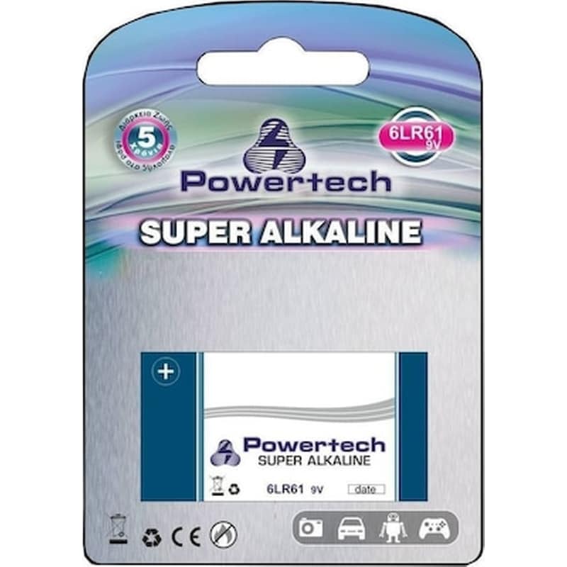 Powertech Αλκαλική Μπαταρία 9V 1τμχ