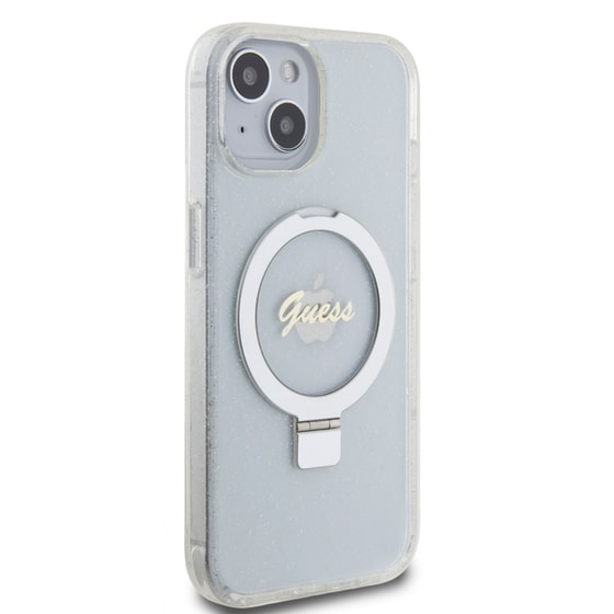 Θήκη Apple iPhone 15 - Guess Magsafe Ring Stand Glitter Hard Case Script Logo - Διάφανο image 4