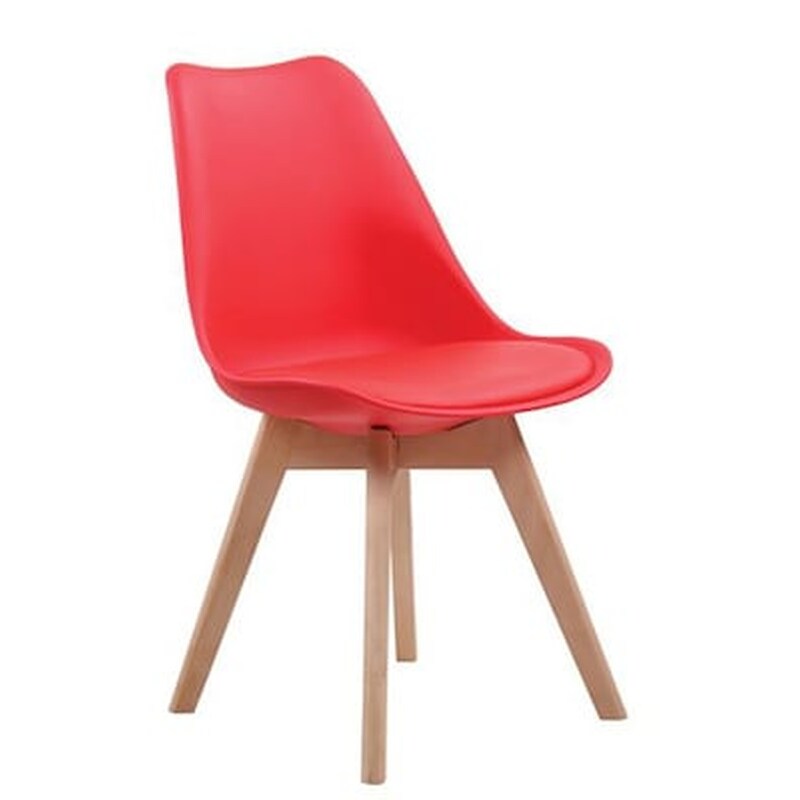 Καρέκλα Woodwell Pp/Δερματίνη Με Ξύλινα Πόδια Σετ 4 Τμχ - Κόκκινη WOODWELL