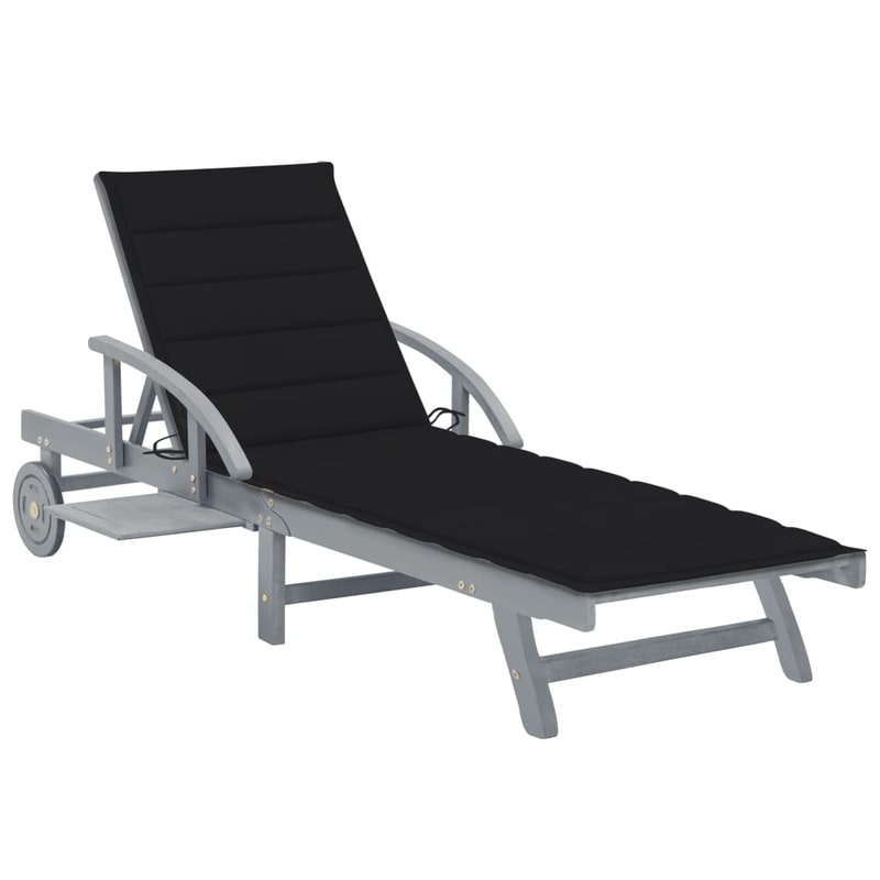 VIDAXL Ξαπλώστρα VidaXL από Μασίφ Ξύλο Ακακίας 200x68x30-86 cm - Γκρι/Μαύρη