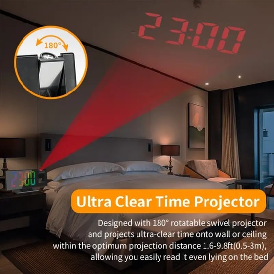 Ψηφιακό Ρολόι με Projection Gaossio Ds-3618lp-c - Μαύρο image 3