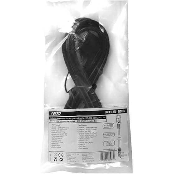 NOD Καλώδιο Τροφοδοσίας PC5-2B 1x Schuko Male σε 1x IEC-320-C5 Female 2 m Μαύρο image 1