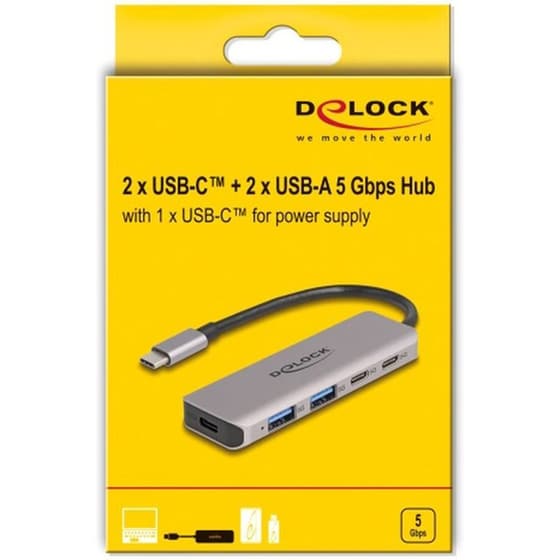 Delock 64239 USB Hub USB 3.0 με  4 θύρες - Γκρι image 1