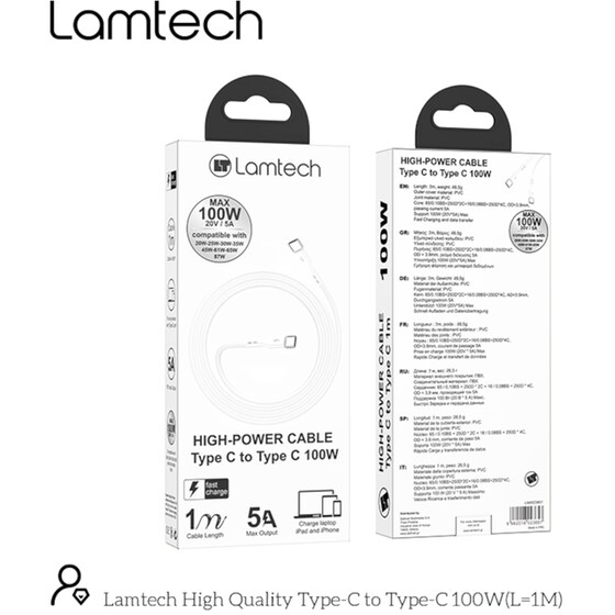 Καλώδιο δεδομένων Lamtech Usb-C σε Usb-C 1m - White image 7