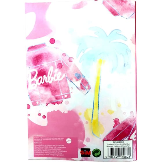 Τετράδιο Σημειώσεων Gim B6 40 Φύλλων Barbie Paints image 1