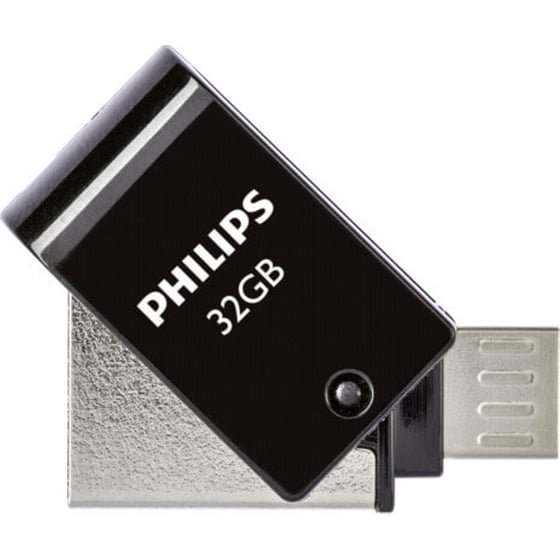 Philips 2-in-1 32GB USB 2.0 Stick με σύνδεση micro USB-B Μαύρο image 0
