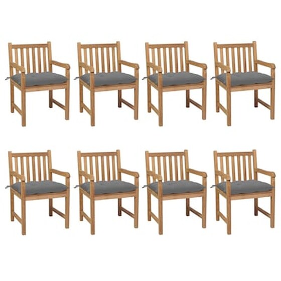 Vidaxl Καρέκλες Κήπου 8 Τεμαχίων Από Μασίφ Ξύλο Teak Με Γκρι Μαξιλάρια image 0