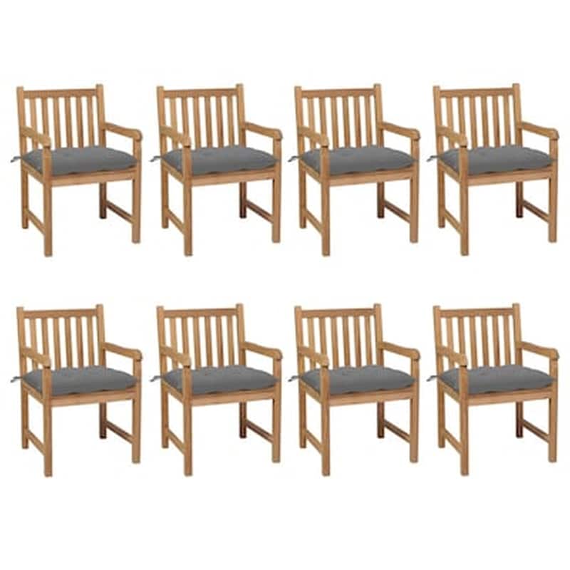 Vidaxl Καρέκλες Κήπου 8 Τεμαχίων Από Μασίφ Ξύλο Teak Με Γκρι Μαξιλάρια
