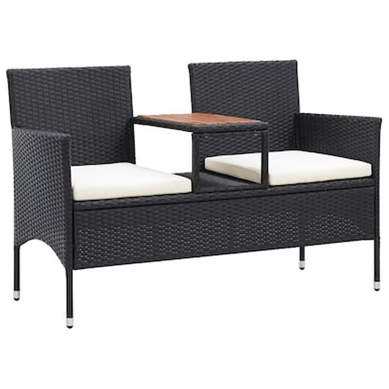 Παγκάκι Διθέσιο Κήπου VidaXL Με Tραπεζάκι από Συνθετικό Ρατάν 143x65x88 cm - Μαύρο VIDAXL