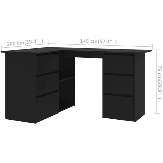 Γραφείο Γωνιακό VidaXL από Μοριοσανίδα 145x100cm - Μαύρο image 7