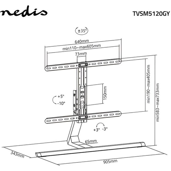Βάση Τηλεόρασης Επιτραπέζια Nedis TVSM5120GY Με Περιστροφή 37'' - 75'' έως 40 kg image 4