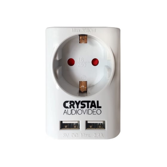 Μονόπριζο Crystal Audio με 2 USB 2.1A - Λευκό image 0
