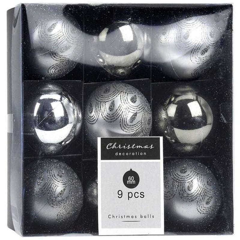 Σετ Χριστουγεννιάτικα Στολίδια Spitishop K-m Silver Can220510 Πλαστικό 9 Τμχ - Μπάλα