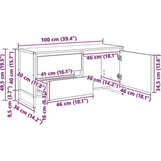 Έπιπλο Τηλεόρασης VidaXL 100 x 36 x 49,5 cm - Μαύρη Οξιά image 11
