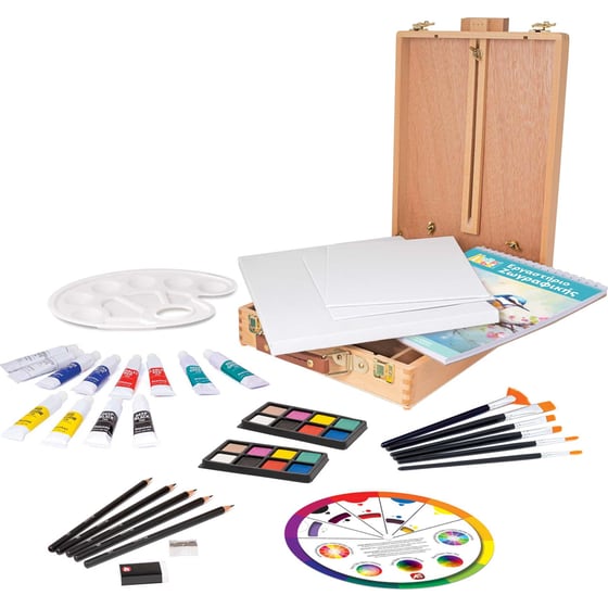 HappiHobbi Εργαστήριο Ζωγραφικής 5 σε 1 με Ξύλινο Βαλιτσάκι-Καβαλέτο image 1