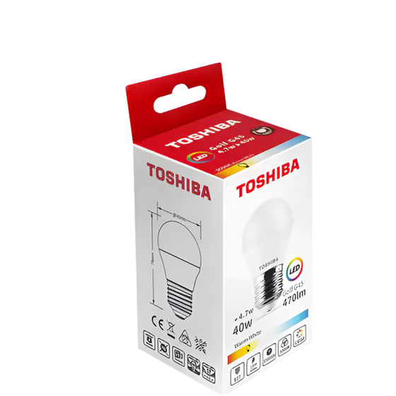 Λάμπα LED Toshiba G45 E27 4.7W 3000K - Θερμό Λευκό image 1