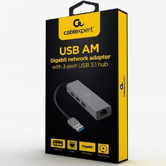 Cablexpert Usb Am Gigabit Network Adapter With 3-port Usb 3.0 Hub image 1