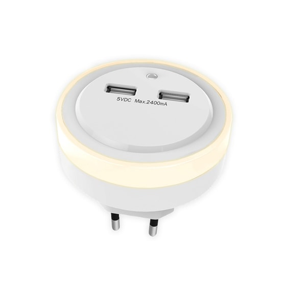 Φωτάκι Νυκτός LED Sonora με 2 θύρες φόρτισης USB  - Λευκό image 0