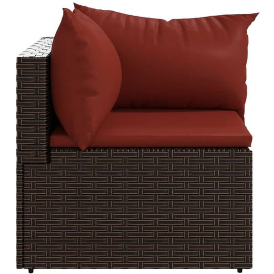 Γωνιακός Καναπές Κήπου VidaXL με Μαξιλάρια από Συνθετικό Ρατάν 63x63x57.4 cm - Καφέ/Κόκκινο image 2