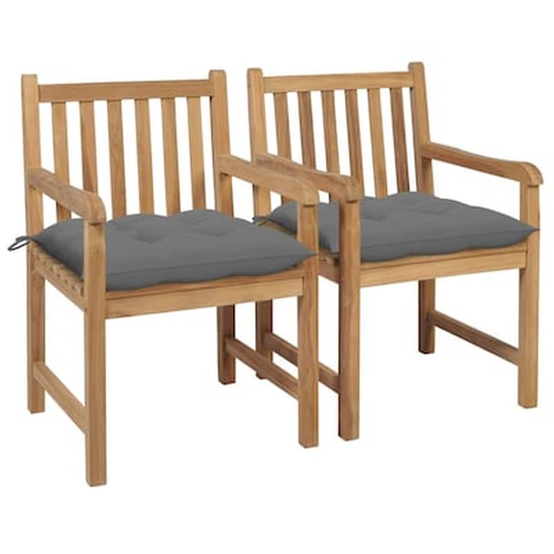 Vidaxl Καρέκλες Κήπου 2 Τεμ. Από Μασίφ Ξύλο Teak Με Γκρι Μαξιλάρια