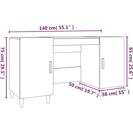 Γραφείο VidaXL από Επεξεργασμένο Ξύλο 140x50x75 cm - Γκρι Sonoma image 4