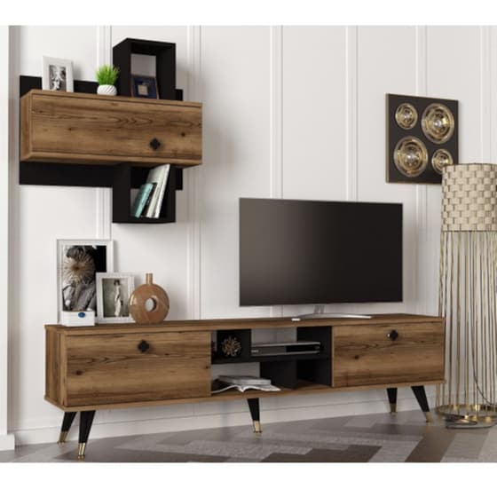Έπιπλο Τηλεόρασης 24Mall Boom από Μοριοσανίδα 180x35x49 cm - Καφέ/Μαύρο image 3