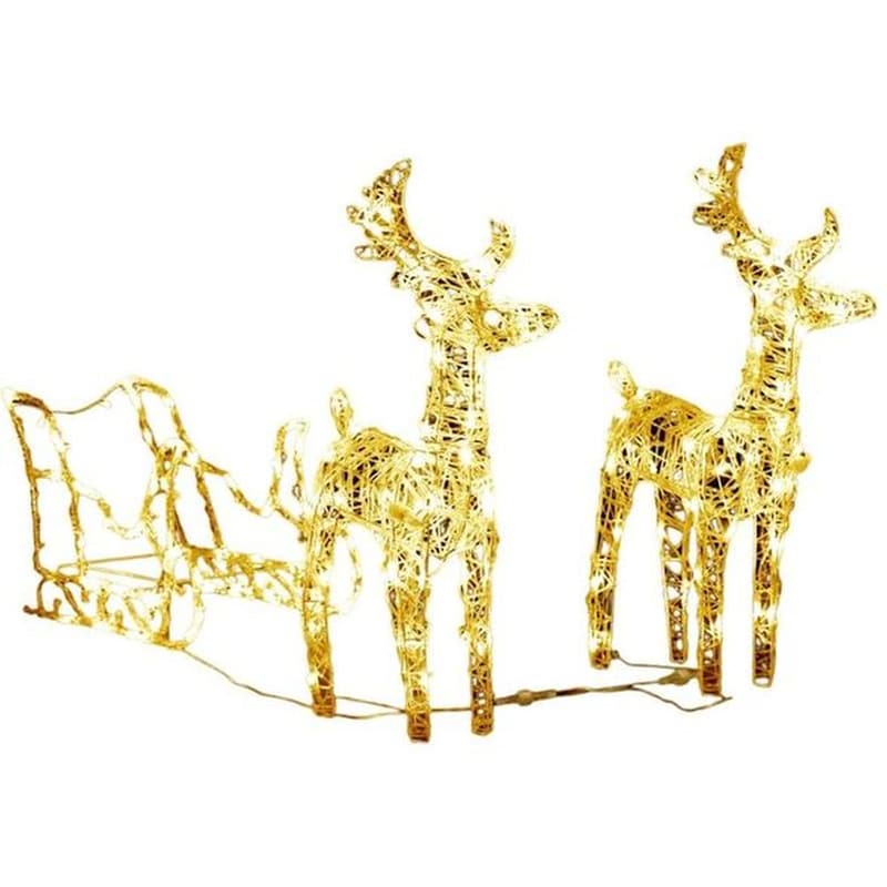 Χριστουγεννιάτικοι Διακοσμητικοί Τάρανδοι με Έλκηθρο από Ακρυλικό 160 Led 130cm - Κίτρινοι