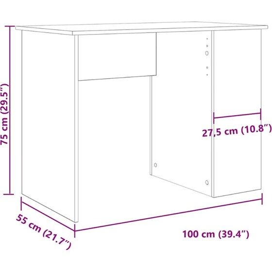 Γραφείο VidaXL από Επεξεργασμένο Ξύλο 100x55x75 cm - Artisan Δρυς image 9
