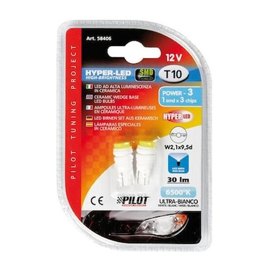Lampa T10 12v W2,1x9,5d 3lm Hyper-led 3 Λευκο (διπλης Πολικοτητασ-καρφωτο) Blister 2τεμ. image 2