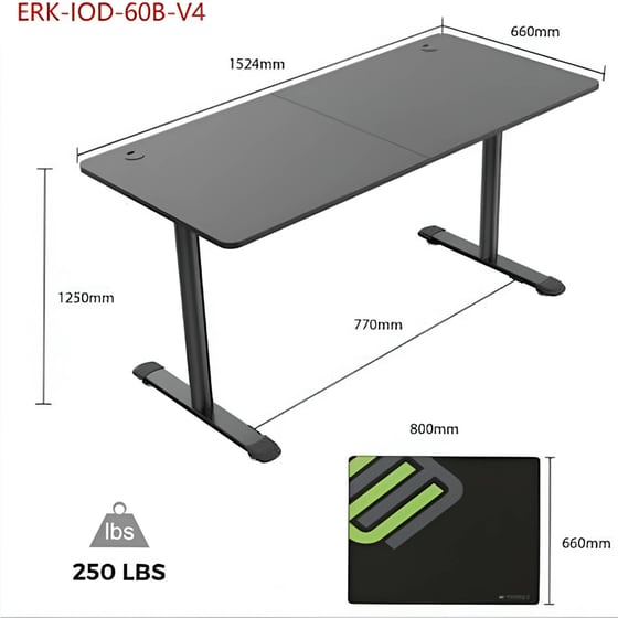 Γραφείο Gaming Eureka Ergonomic από Χάλυβα 152.4x66cm - Μαύρο image 1