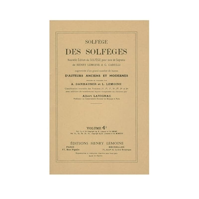 HENRY LEMOINE Solfege Des Solfeges, Vol.4b