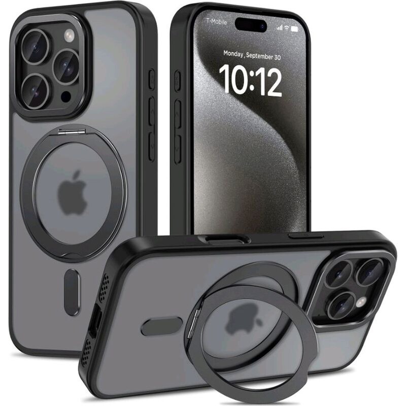 Θήκη Apple iPhone 16 Pro Max - Tech-Protect Magring Σκληρή Ημιδιάφανη με MagSafe Και Kickstand - Matte Black (5906302311576)