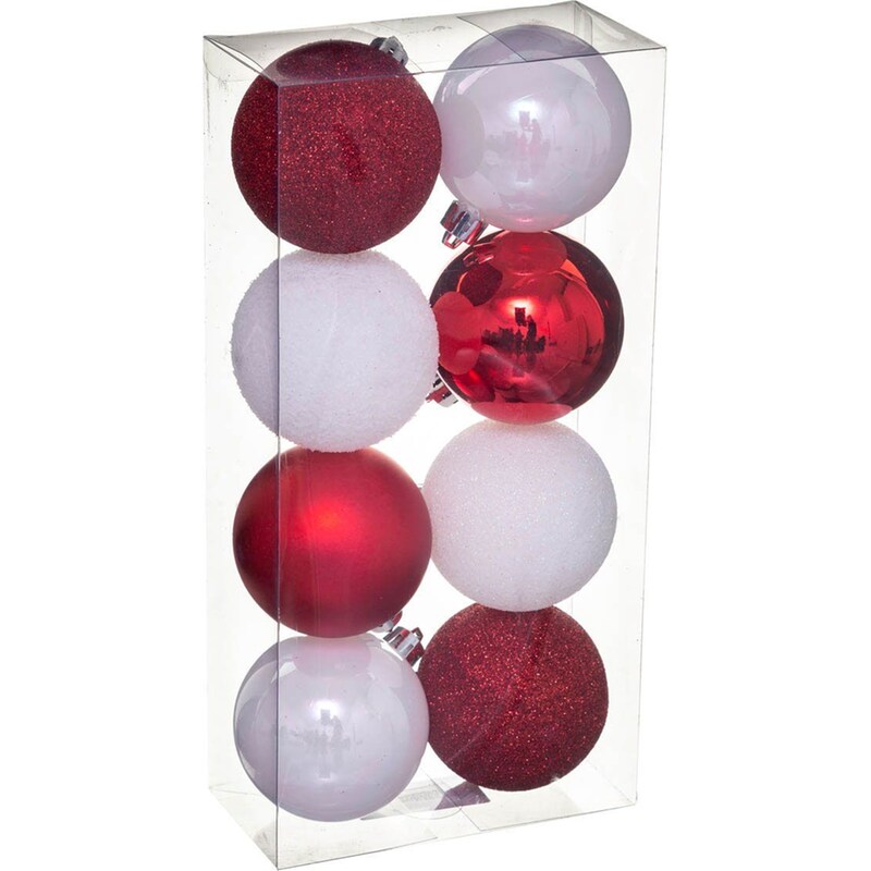 Σετ Χριστουγεννιάτικα Στολίδια Spitishop A-s White/red 129170rb Πλαστικό 8 Τμχ - Μπάλα