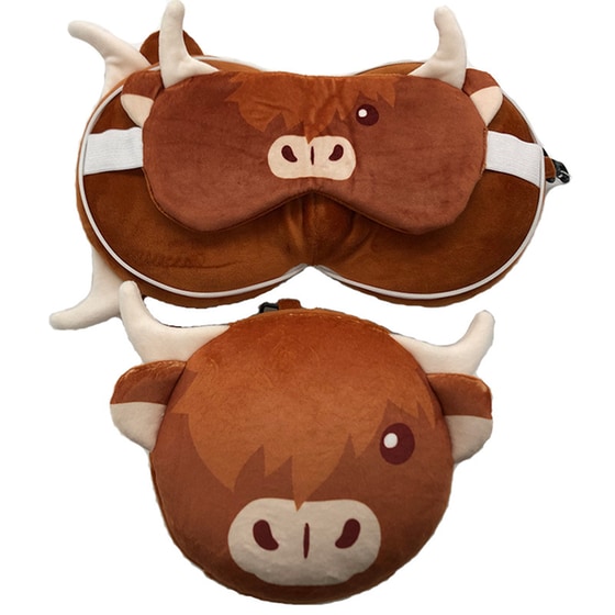 Παιδικό Σετ Μαξιλάρι Ταξιδίου & Μάσκα Puckator Relaxeazzz Highland Coo Cow image 0