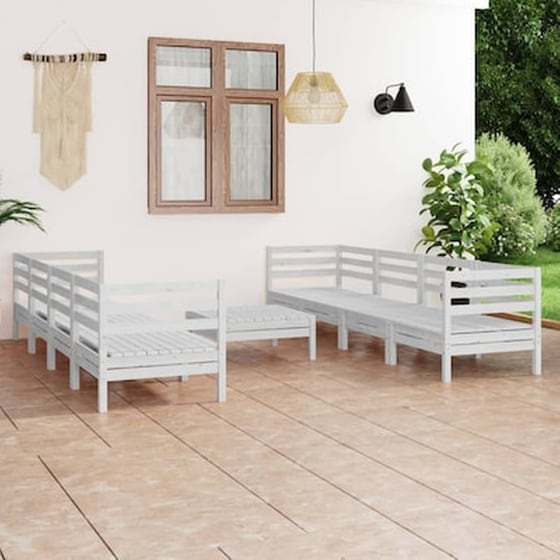 Vidaxl Σαλόνι Κήπου Σετ 9 Τεμαχίων Λευκό Από Μασίφ Ξύλο Πεύκου image 1