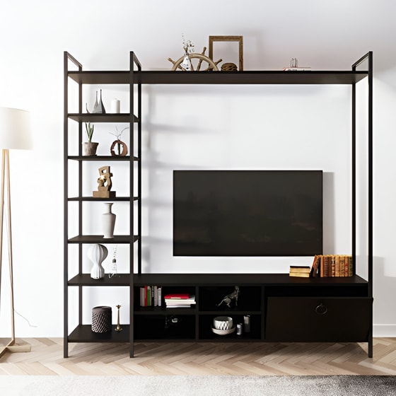 Έπιπλο Τηλεόρασης Biblo από Μοριοσανίδα 180x40x180cm - Μαύρο image 3