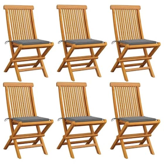 Vidaxl Καρέκλες Κήπου 6 Τεμ. Από Μασίφ Ξύλο Teak Με Γκρι Μαξιλάρια image 0
