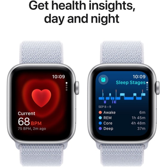 Apple Watch SE GPS + Cellular 44mm Silver Aluminum Case with Blue Cloud Sport Loop image 4