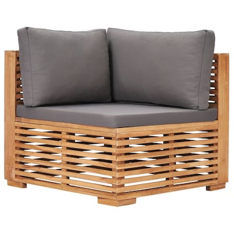 Vidaxl Καναπές Κήπου Γωνιακός Από Μασίφ Ξύλο Teak Με Γκρι Μαξιλάρι