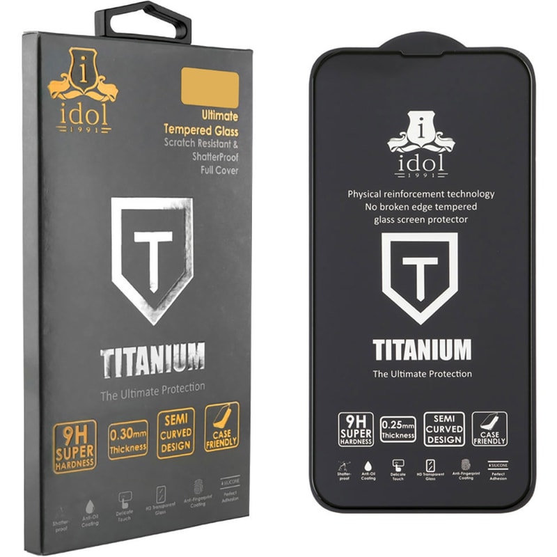 IDOL 1991 Προστατευτικό οθόνης Apple iPhone 15 - Idol 1991 Tempered Glass 9H 0.25mm Titanium Semi Curved Full Glue Black